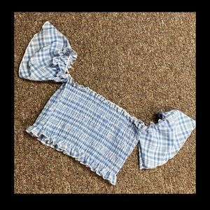 Shein white/blue plaid cropped tube top - Size Medium NWNT with bag